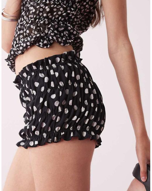 Collusion Black Woven Shirred Polka Dot Hot Pant