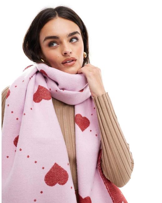 Pieces Red Soft Heart Print Scarf
