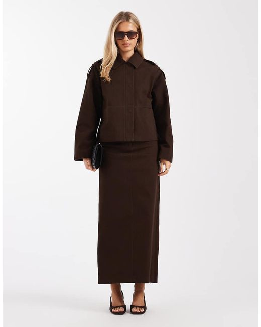 4th & Reckless Brown Cotton Rich Double Belt Detail Column Maxi Skirt Co-ord
