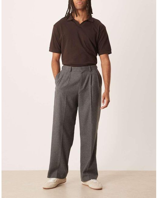 ASOS Gray Pleated Wide Leg Dress Pants for men