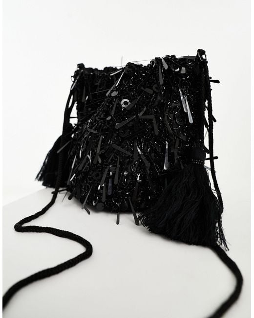 True Decadence Black Crossbody Sequin Pouch Bag