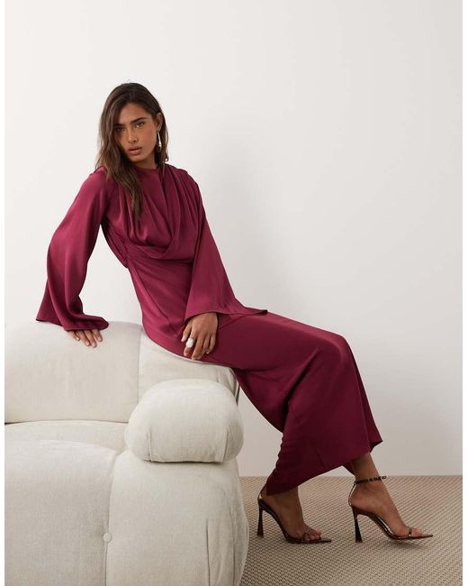 ASOS Red Fluted Sleeve Draped Maxi Dress