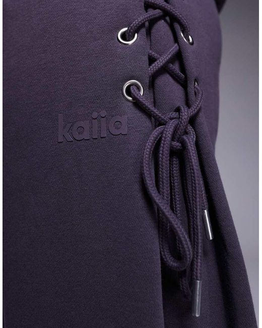 Kaiia Blue Cotton Rich Lace Up Detail Wide Leg joggers Co-ord