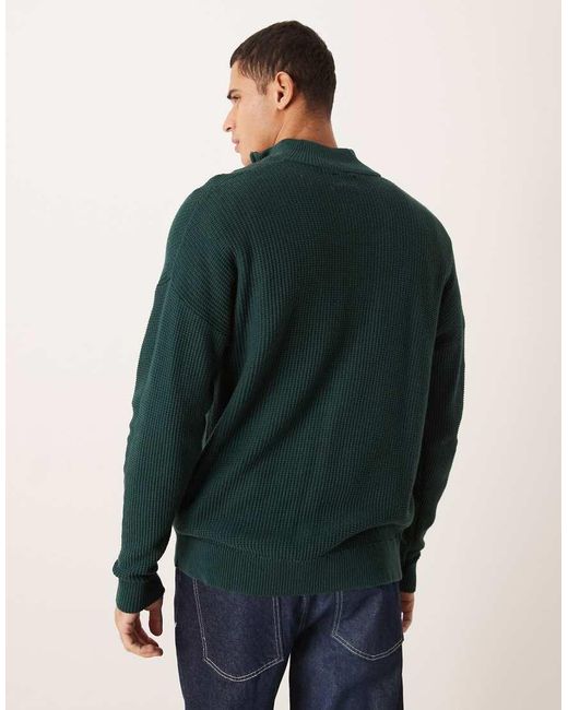 ASOS Green Relaxed Knitted Pique Funnel Neck Jumper for men