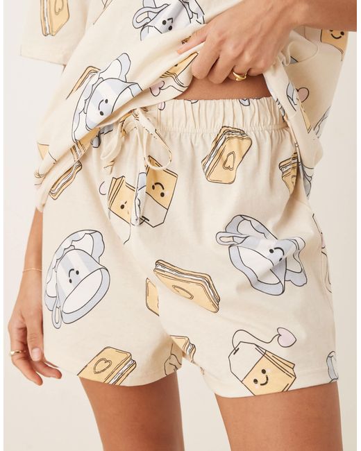 ASOS Natural Tea And Biscuits Oversized Tee And Short Set