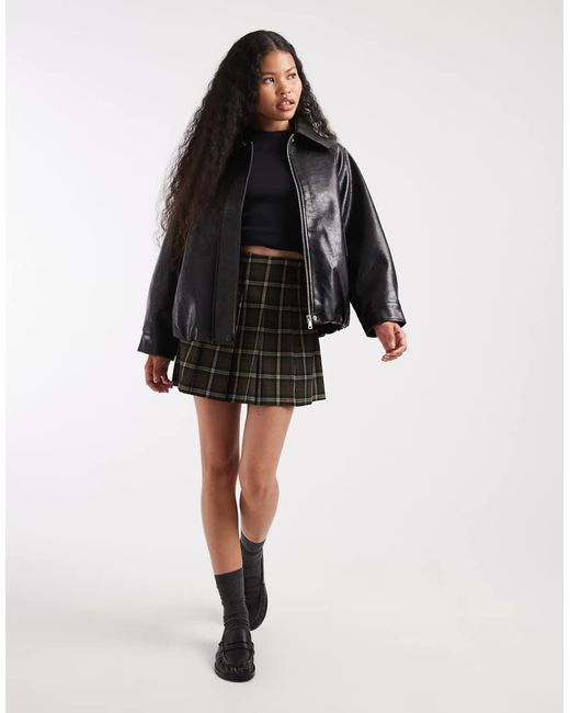 ASOS Black Asos Design Petite Leather Look Oversized Bomber Jacket