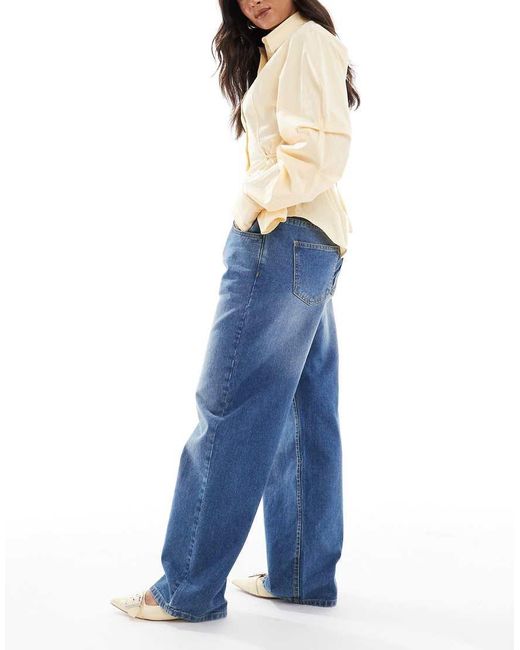 Daisy Street Blue Luna Mid Rise Relaxed Straight Leg Jean