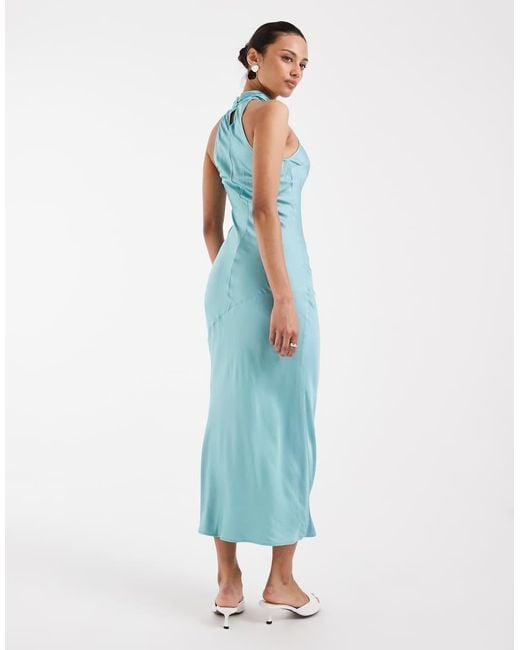 & Other Stories Blue High Neck Sleeveless Satin Maxi Dress