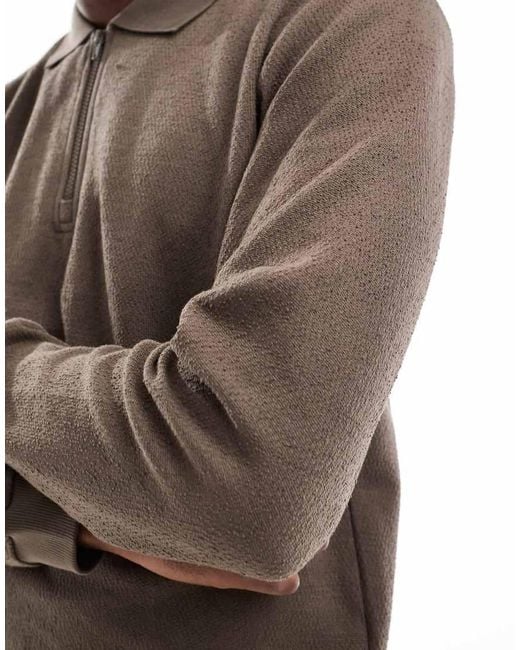 Only & Sons Brown Long Sleeve 1/4 Zip Polo Top for men
