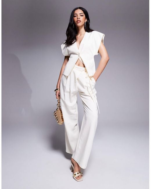 ASOS Gray Tailored Linen Wrap Tie Pants