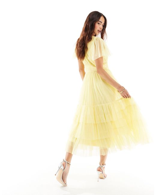 Madison - robe mi-longue LACE & BEADS en coloris Yellow