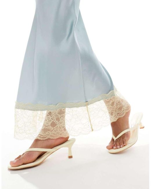 Falda Midi De Satén Con Ribete De Encaje En El Bajo De (Parte De Un Conjunto)-Verde ASOS de color Blue