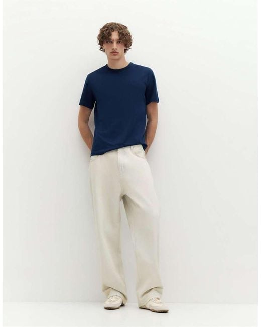 Pull&Bear Blue Slim Fit Basic T-shirt for men