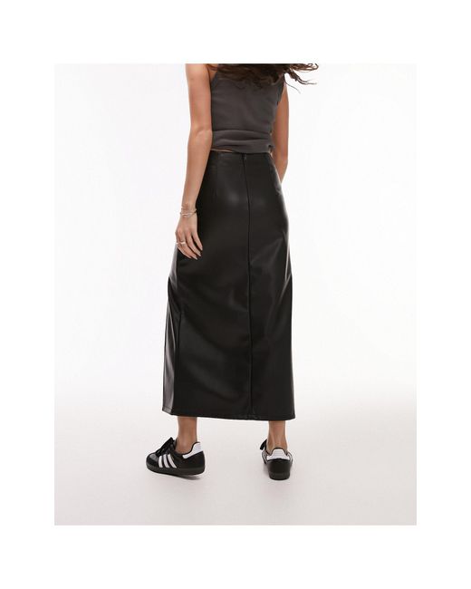 TOPSHOP White Leather Look Ruched Side Midi Skirt
