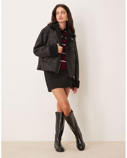 Pimkie Black – pilotenjacke aus lammfellimitat