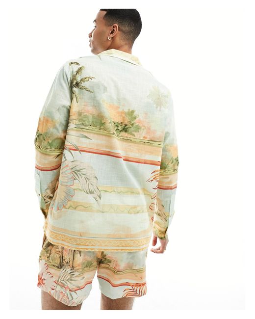 Chemise d'ensemble décontractée avec col à revers et imprimé paysage ASOS pour homme en coloris Metallic