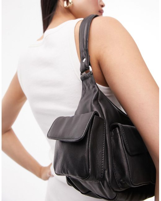 TOPSHOP Lucia Leather Multi Pocket Shoulder Bag in Black | Lyst display picture 3