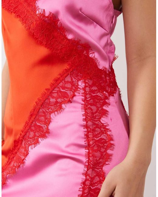 Never Fully Dressed Red Petite Elowen Satin And Lace Trim Cami Midaxi Dress
