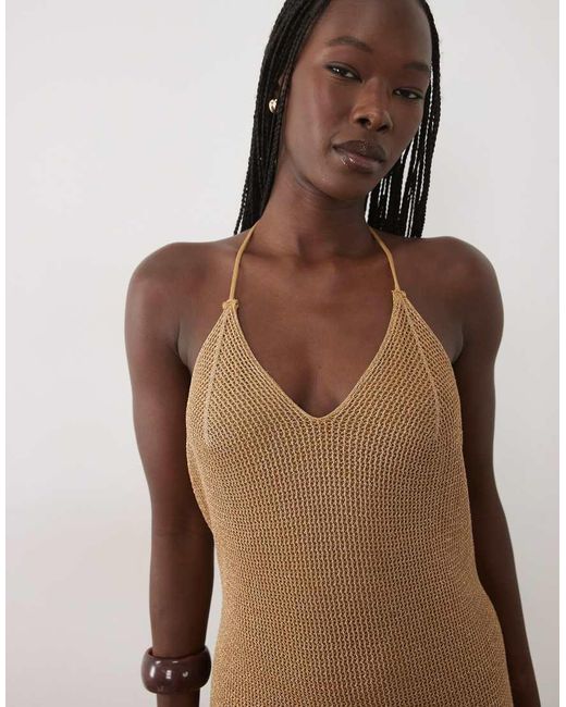 Mango Natural Teen Crochet Halterneck Maxi Dress