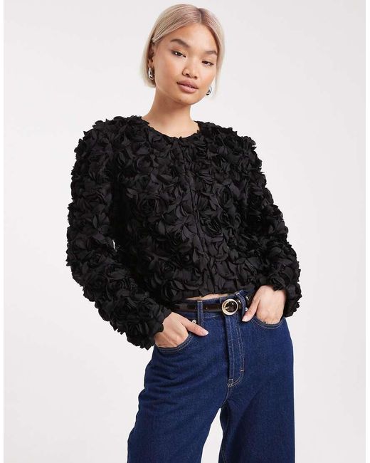 French Connection Black Verity 3d Textured Floral Jacket