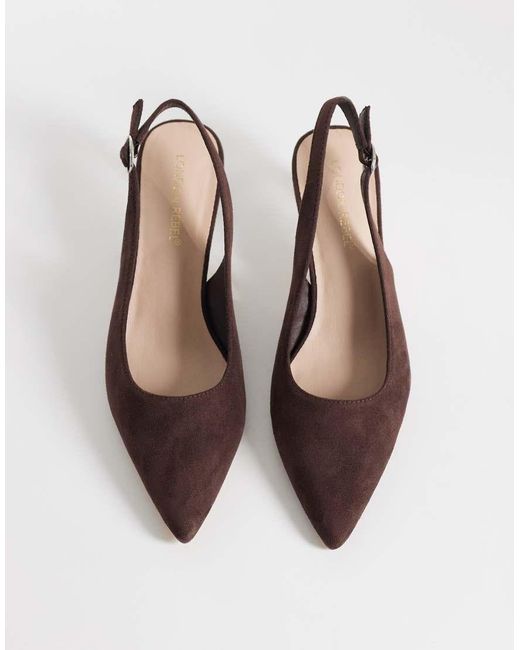 London Rebel Brown Eliza Faux Suede Sling Back Kitten Heels