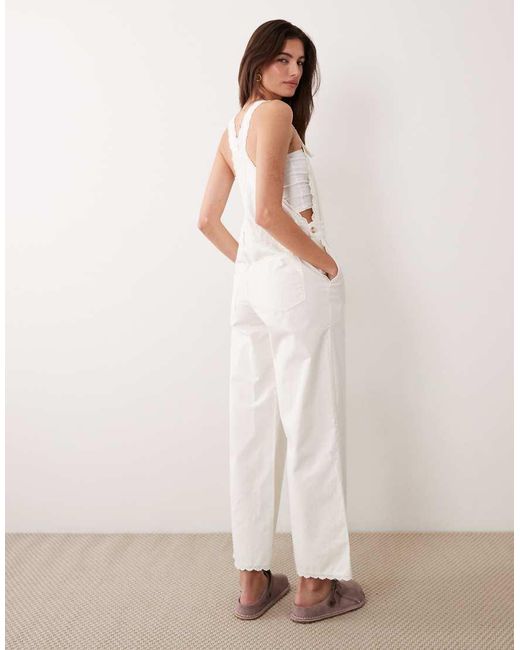 Abercrombie & Fitch Natural Overall Jumpsuit With Lace Trim