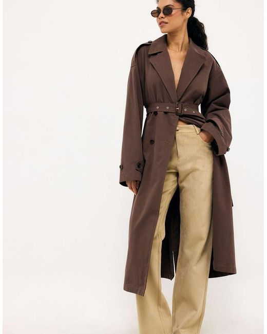 NA-KD Brown Classic Trenchcoat