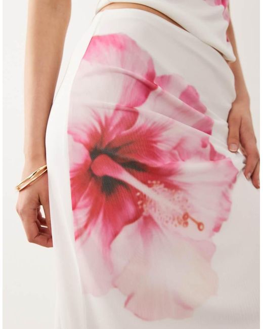 River Island Pink Mesh Floral Print Maxi Skirt