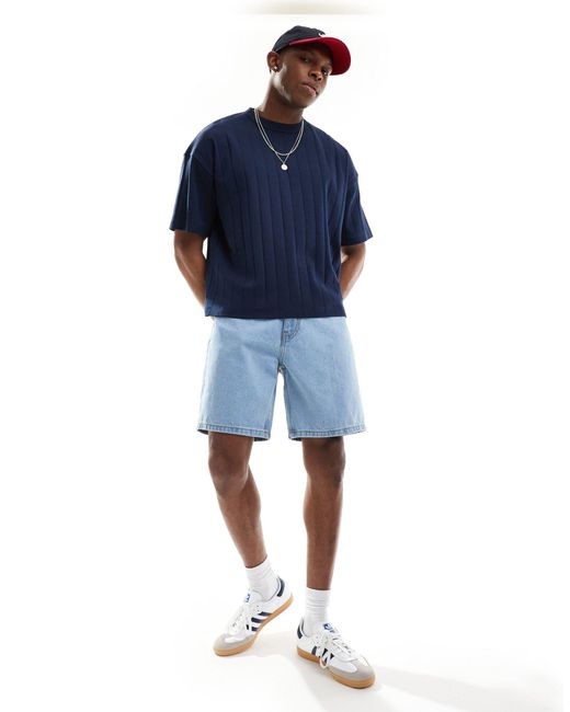T-shirt oversize côtelé coupe carrée ASOS pour homme en coloris Blue
