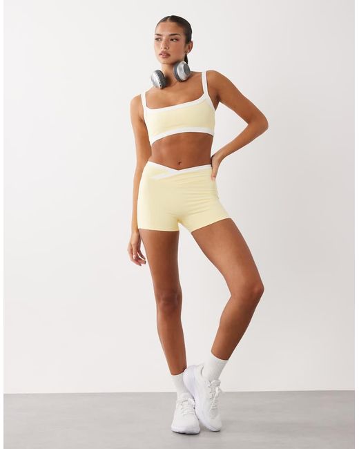 BO+TEE Yellow Contrast Trim Scoop Back Cami Sports Bra Co-Ord
