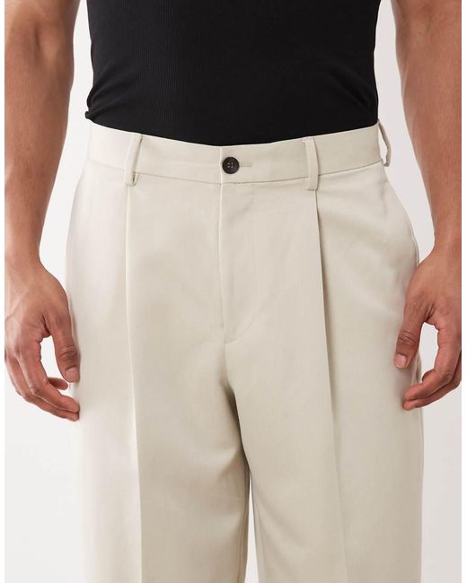 ASOS Black Tailored Wide Leg Pleated Trouser With Exposed Button for men
