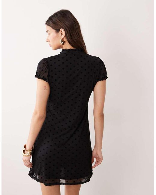Miss Selfridge Black Cap Sleeve Keyhole Mini Dress