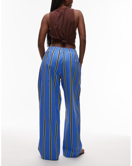 Pantalones A Rayas De Pernera Ancha Sin Cierres De Popelina De TOPSHOP de color Blue