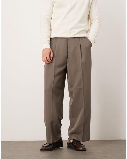 ASOS Natural Smart Balloon Fit Trousers With Front Pleats for men
