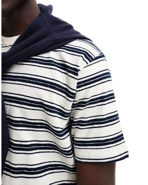 T-shirt oversize a righe blu navy e bianche testurizzata di SELECTED in White da Uomo