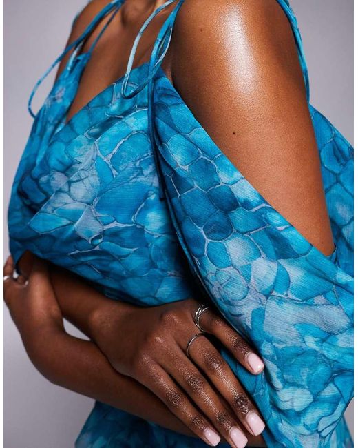 ASOS Blue Off-the-shoulder Bias Maxi Dress With Ruffles