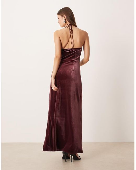 Y.A.S Red Velvet Halterneck Maxi Dress With Rosette