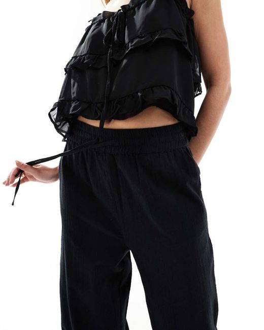 ONLY Broek Met Wijde Pijpen En Linnenlook in het Black