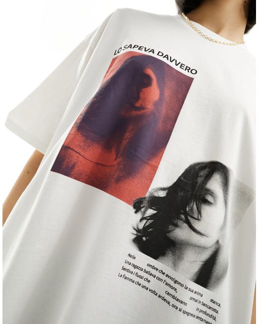 T-shirt oversize color crema con stampa fotografica "lo sapeva davvero" di ASOS in White