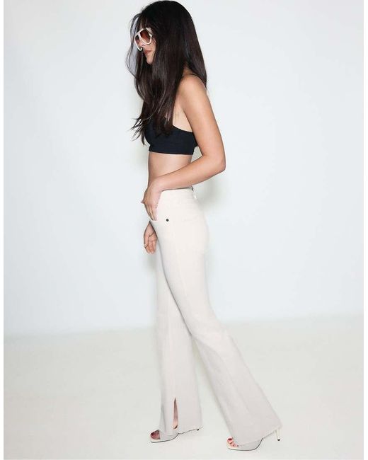 Stradivarius White D74 Stretch Flared Slit Jeans
