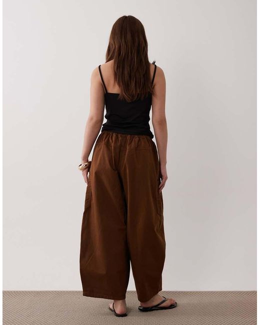 ASOS Brown Asos Design Petite Pull On Barrel Trousers