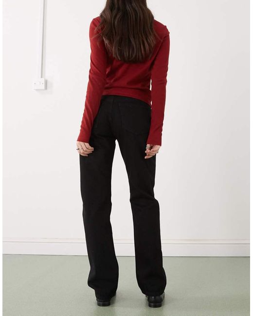 Weekday Red Laika Mid Waist Straight Leg Jeans