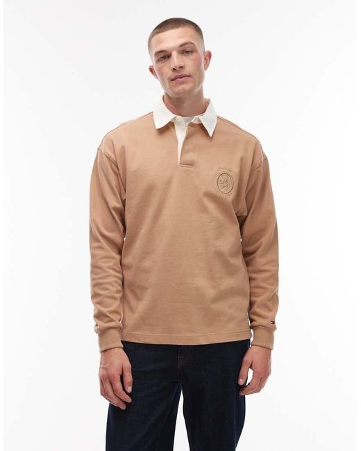 Tommy Hilfiger Natural Crest Logo Long Sleeve Rugby Polo Shirt for men