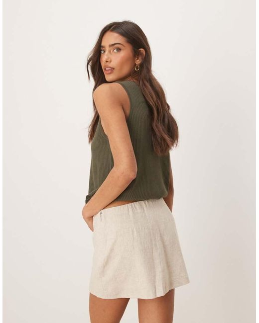 Abercrombie & Fitch Gedrapeerde Linnen Skort in het Natural