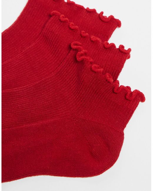 Confezione da 3 paia di calzini corti rossi con volant sui bordi di ASOS in Red