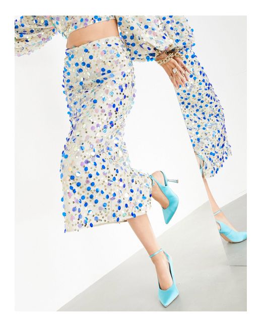 ASOS Blue Scatter Sequin Midi Skirt