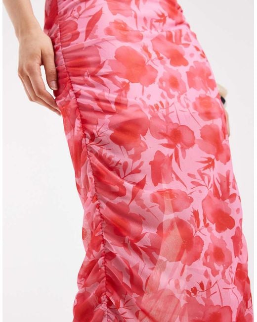 Pieces Pink Ruched Midi Dress