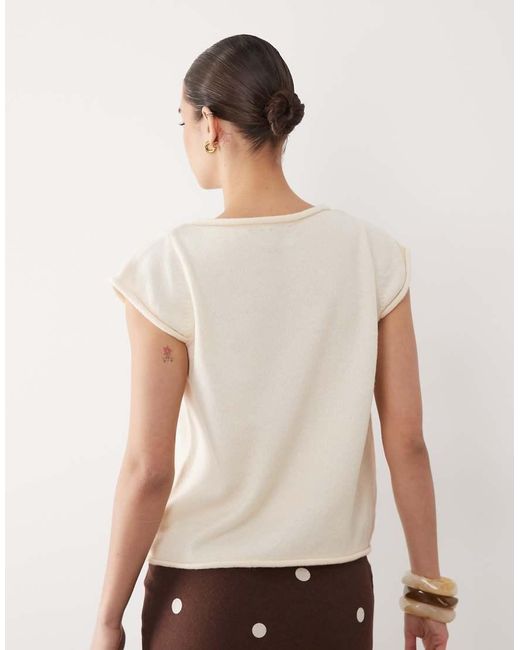 ASOS Natural Knitted Tee With Rolled Edges