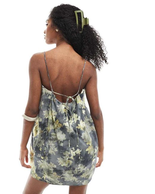 Monki Blue Cotton Poplin Mini Dress With Tie Straps