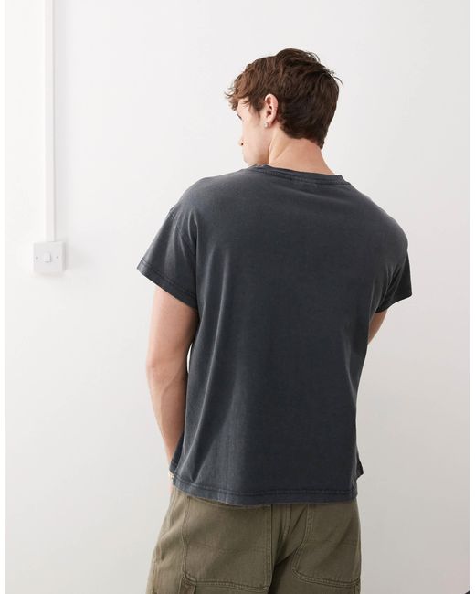 T-shirt coupe carrée à mancherons et imprimé graphique - délavé Weekday pour homme en coloris Black